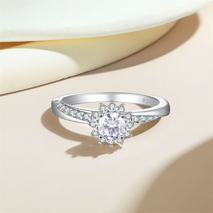 S925 Sterling Silver Floral Half-Eternity Ring - Elegant Botanical Wedding Band