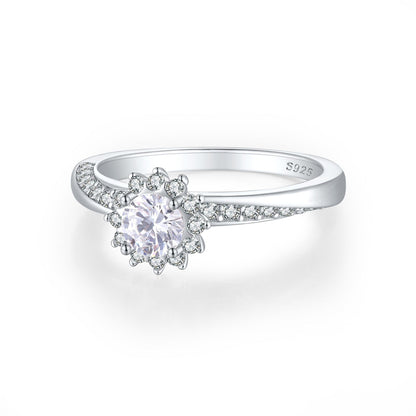 S925 Sterling Silver Floral Half-Eternity Ring - Elegant Botanical Wedding Band