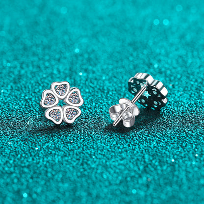 S925 Sterling Silver Floral Heart Moissanite Stud Earrings - 0.25CT Sweet & Romantic Jewelry