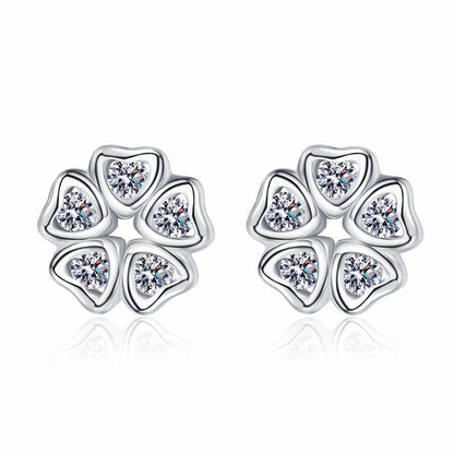 S925 Sterling Silver Floral Heart Moissanite Stud Earrings - 0.25CT Sweet & Romantic Jewelry