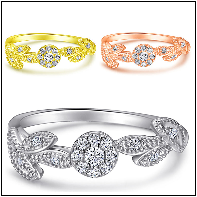 S925 Sterling Silver Floral Micro-Pavé Ring - Delicate Nature-Inspired Jewelry