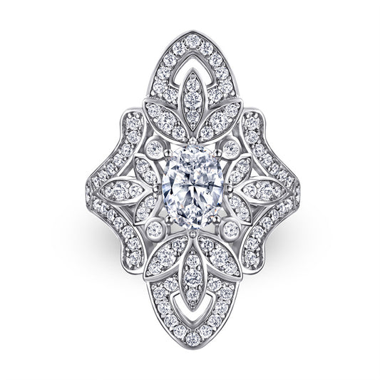 S925 Sterling Silver Floral Statement Ring - Bold 1.5ct Marquise Zirconia Jewelry