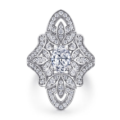 S925 Sterling Silver Floral Statement Ring - Bold 1.5ct Marquise Zirconia Jewelry