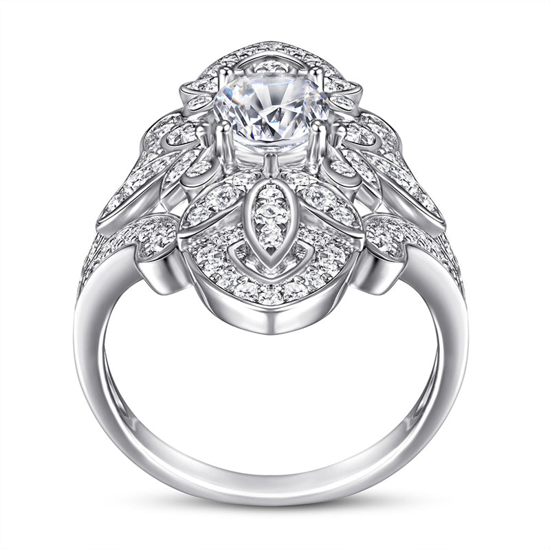 S925 Sterling Silver Floral Statement Ring - Bold 1.5ct Marquise Zirconia Jewelry