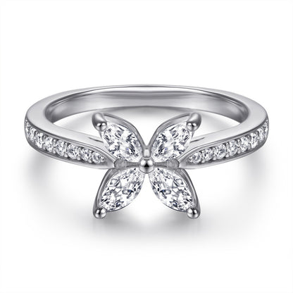 S925 Sterling Silver Floral Zirconia Ring - Elegant Diamond-Cut Geometric Jewelry