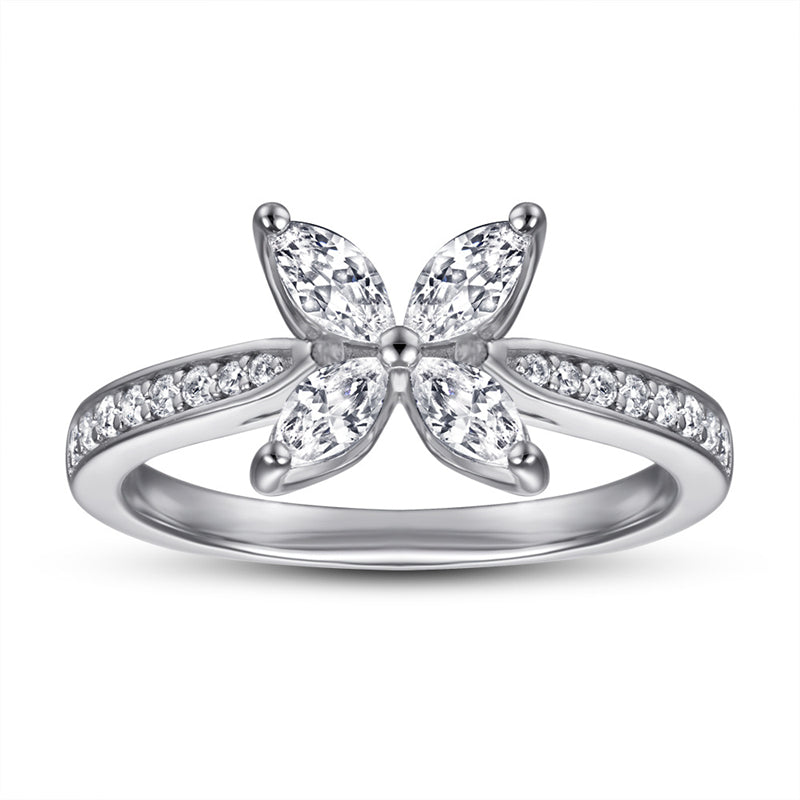 S925 Sterling Silver Floral Zirconia Ring - Elegant Diamond-Cut Geometric Jewelry