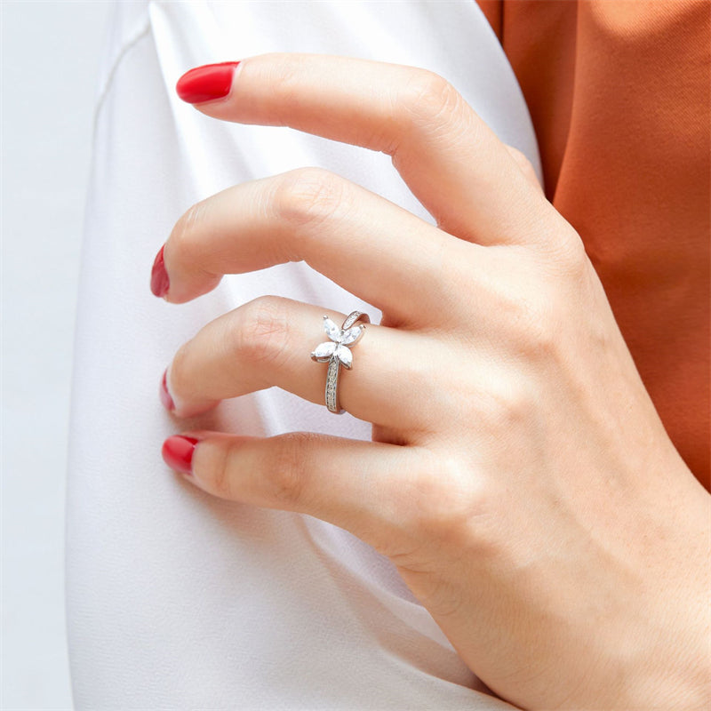 S925 Sterling Silver Floral Zirconia Ring - Elegant Diamond-Cut Geometric Jewelry