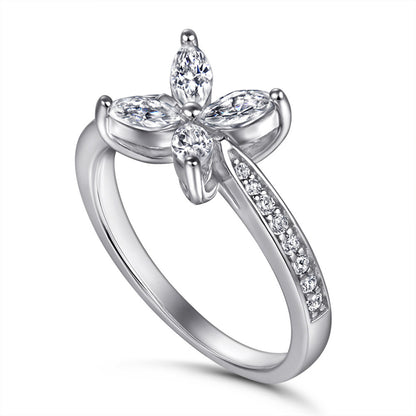 S925 Sterling Silver Floral Zirconia Ring - Elegant Diamond-Cut Geometric Jewelry