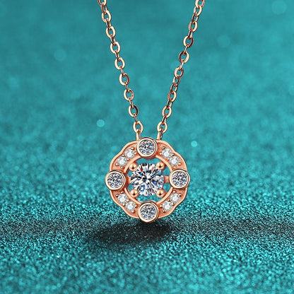 S925 Sterling Silver Four-Prong Pendant Necklace - 0.5CT Moissanite Champagne Gold Elegant Chain