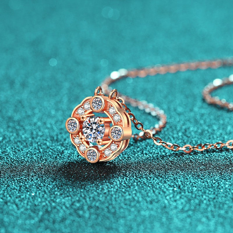 S925 Sterling Silver Four-Prong Pendant Necklace - 0.5CT Moissanite Champagne Gold Elegant Chain