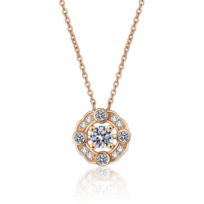 S925 Sterling Silver Four-Prong Pendant Necklace - 0.5CT Moissanite Champagne Gold Elegant Chain