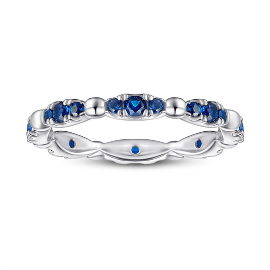 S925 Sterling Silver Full Eternity Band - Blue Zirconia Pavé Ring for Women