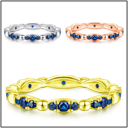 S925 Sterling Silver Full Eternity Band - Blue Zirconia Pavé Ring for Women