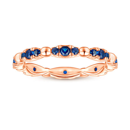 S925 Sterling Silver Full Eternity Band - Blue Zirconia Pavé Ring for Women