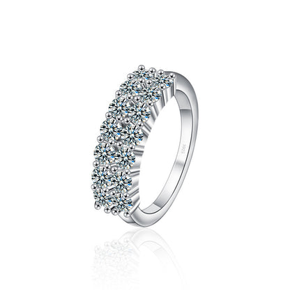S925 Sterling Silver Full Eternity Band Ring 1ct Moissanite Geometric Stackable Rhodium Plated Hypoallergenic Women's Ring Size 5-8