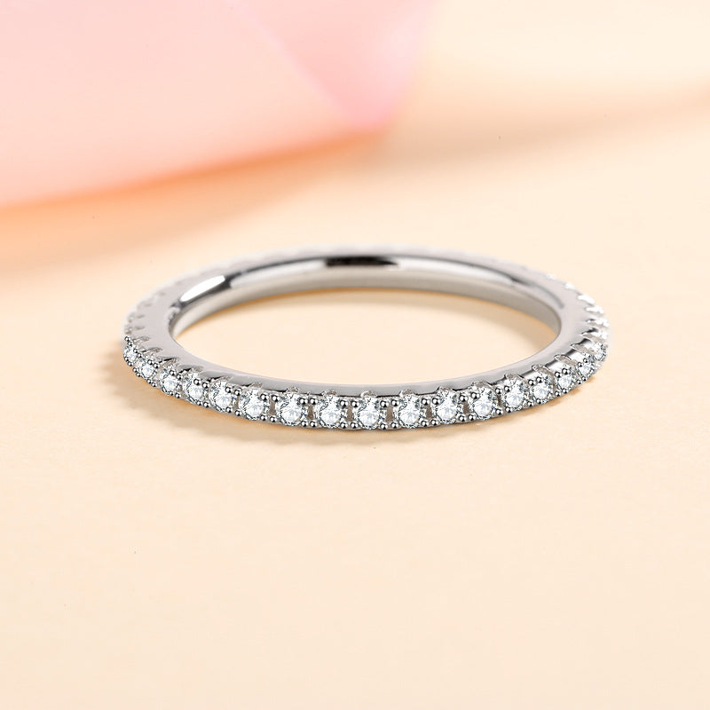 S925 Sterling Silver Full Eternity Band Ring | 57-Point Moissanite Geometric Stacking Ring for Women
