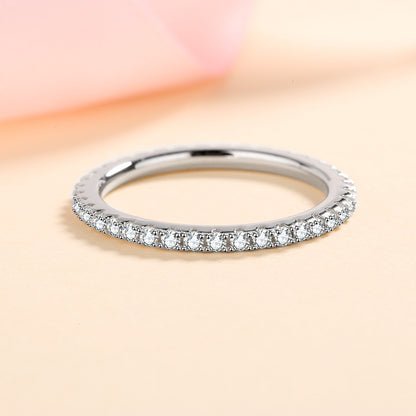S925 Sterling Silver Full Eternity Band Ring | 57-Point Moissanite Geometric Stacking Ring for Women