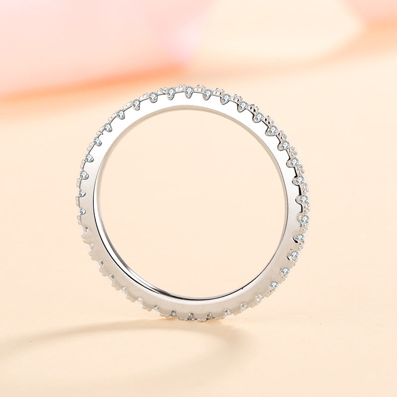 S925 Sterling Silver Full Eternity Band Ring | 57-Point Moissanite Geometric Stacking Ring for Women