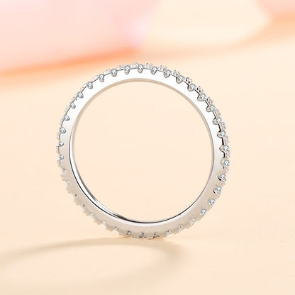 S925 Sterling Silver Full Eternity Band Ring | 57-Point Moissanite Geometric Stacking Ring for Women