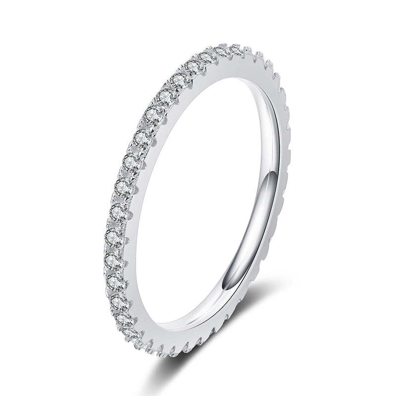 S925 Sterling Silver Full Eternity Band Ring | 57-Point Moissanite Geometric Stacking Ring for Women