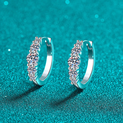 S925 Sterling Silver Full Moissanite Huggie Hoop Earrings - 1.12CT Floral & Botanical Design