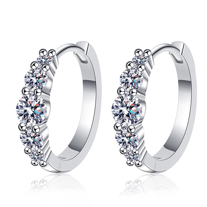 S925 Sterling Silver Full Moissanite Huggie Hoop Earrings - 1.12CT Floral & Botanical Design