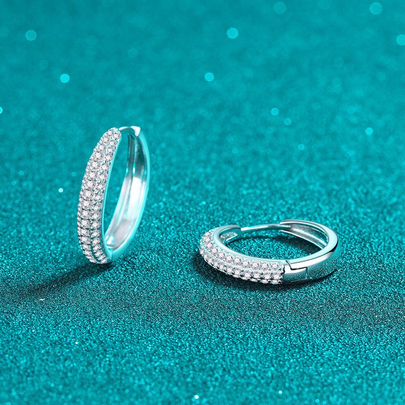 S925 Sterling Silver Full Moissanite Row Huggie Hoop Earrings - 0.8CT Floral & Nature Inspired