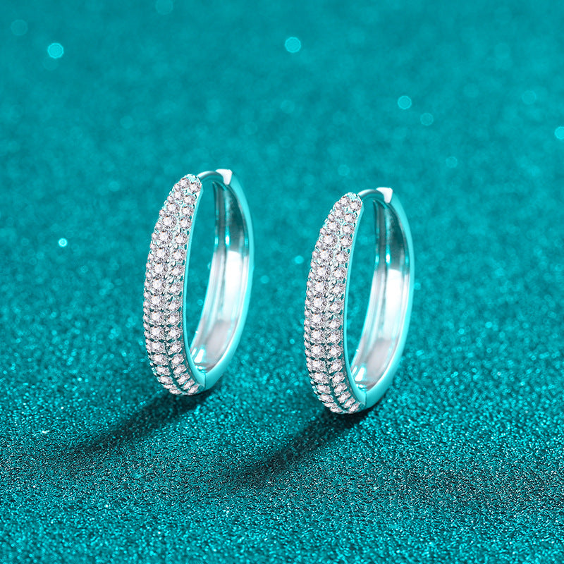 S925 Sterling Silver Full Moissanite Row Huggie Hoop Earrings - 0.8CT Floral & Nature Inspired