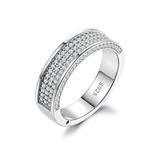 S925 Sterling Silver Full Pavé Eternity Band - Luxe Geometric Wedding Ring
