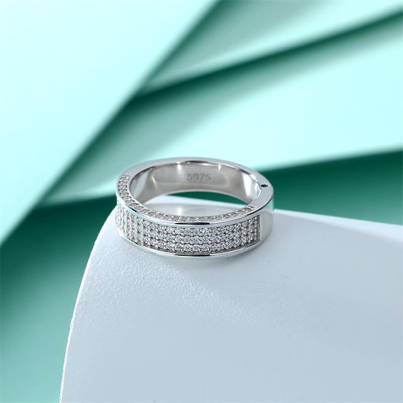 S925 Sterling Silver Full Pavé Eternity Band - Luxe Geometric Wedding Ring