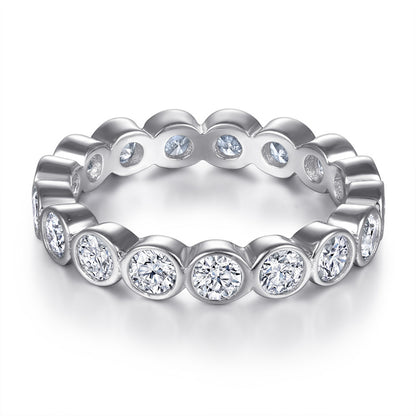 S925 Sterling Silver Full Pavé Zirconia Band Ring - Elegant Circle of Diamonds