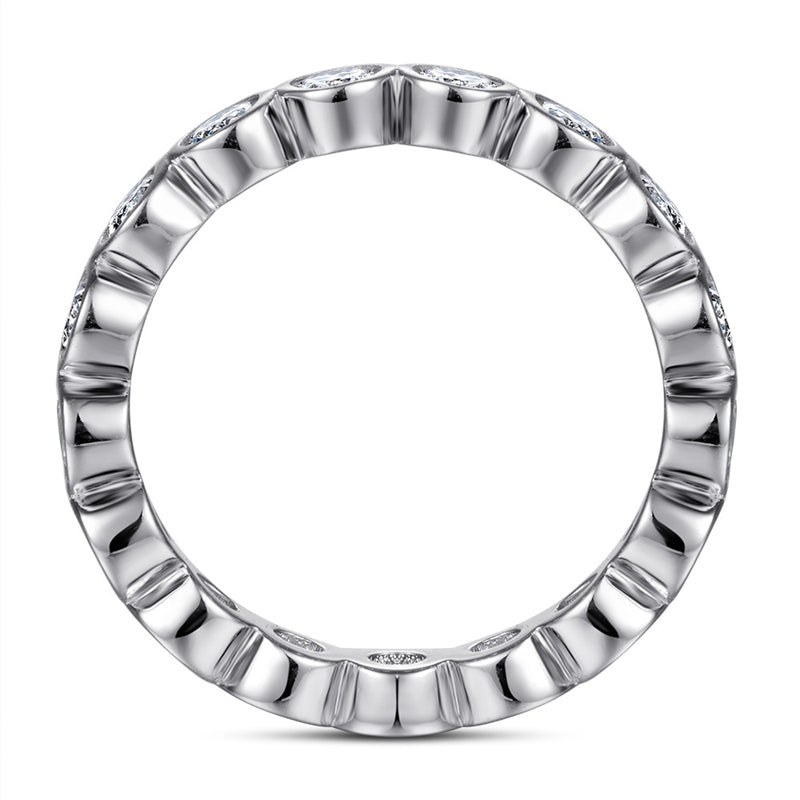 S925 Sterling Silver Full Pavé Zirconia Band Ring - Elegant Circle of Diamonds