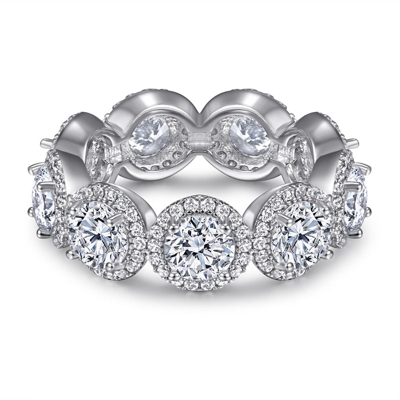 S925 Sterling Silver Full Pavé Zirconia Ring - Elegant Geometric Halo Ring for Women (Sizes 5-10)