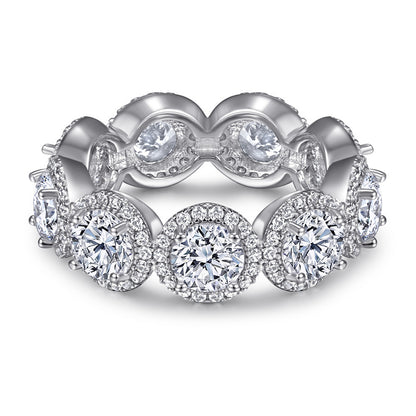 S925 Sterling Silver Full Pavé Zirconia Ring - Elegant Geometric Halo Ring for Women (Sizes 5-10)