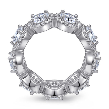 S925 Sterling Silver Full Pavé Zirconia Ring - Elegant Geometric Halo Ring for Women (Sizes 5-10)