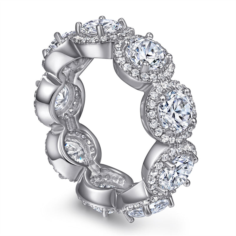 S925 Sterling Silver Full Pavé Zirconia Ring - Elegant Geometric Halo Ring for Women (Sizes 5-10)
