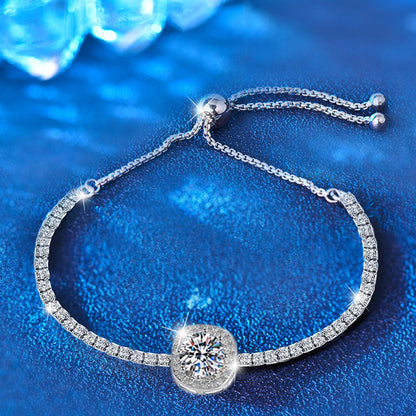 S925 Sterling Silver Geometric Bracelet with 1ct Moissanite Square Design Light Luxury Travel Jewelry Rhodium Plated