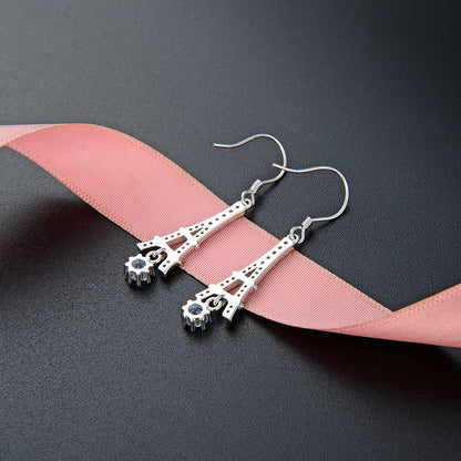 S925 Sterling Silver Geometric Drop Earrings - Modern European Style Dangle Earrings for Women