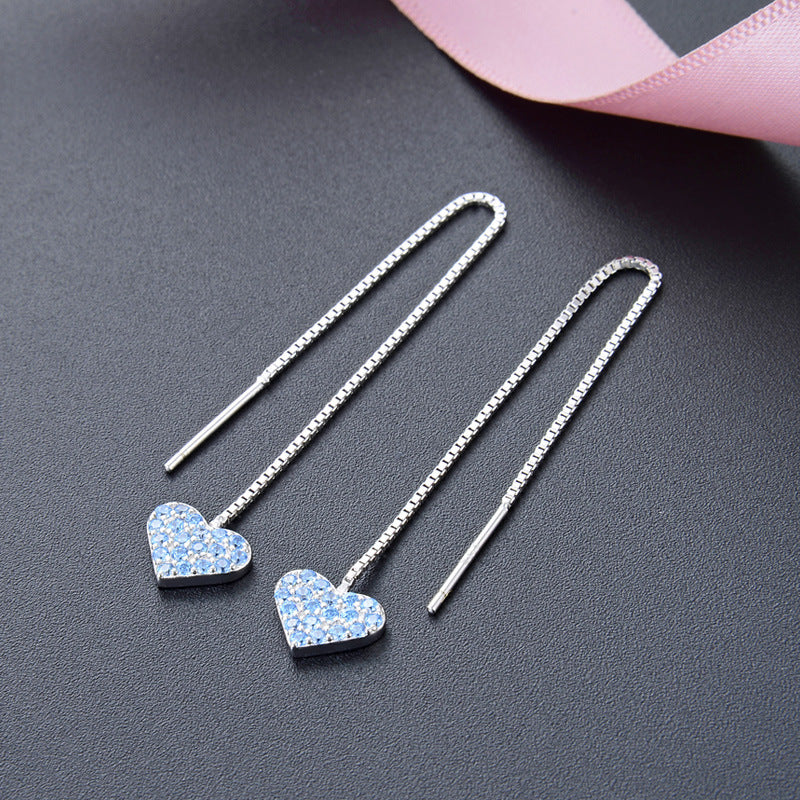 S925 Sterling Silver Geometric Drop Earrings - White/Purple/Blue CZ Dangle Earrings in Korean Style