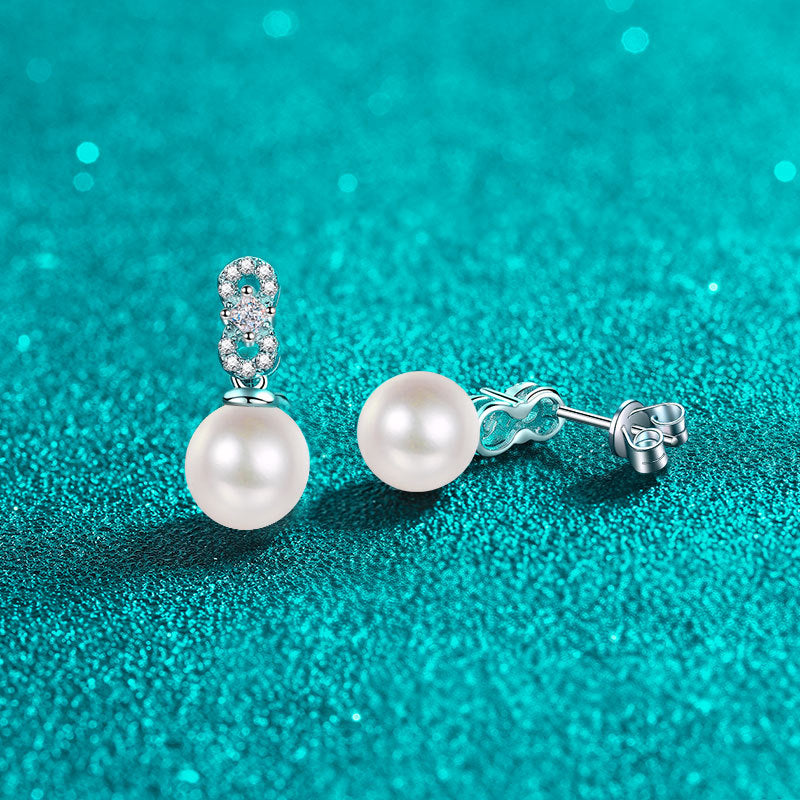 S925 Sterling Silver Geometric Huggie Hoops - 0.28ct Moissanite & 8-9mm Freshwater Pearls