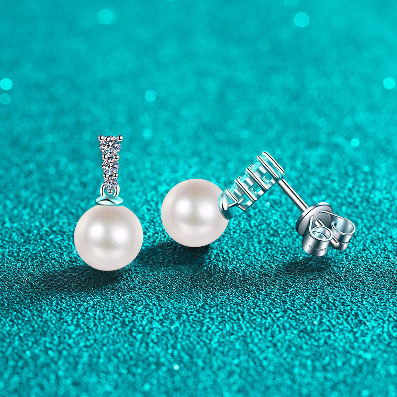 S925 Sterling Silver Geometric Pearl Earrings with 0.23ct Moissanite - Minimalist Luxury Design
