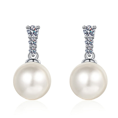 S925 Sterling Silver Geometric Pearl Earrings with 0.23ct Moissanite - Minimalist Luxury Design