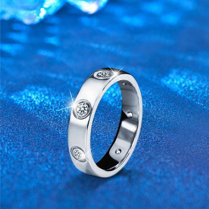 S925 Sterling Silver Geometric Ring with 0.7ct Round Moissanite Rhodium Plated Minimalist Band for Women Size 5-8