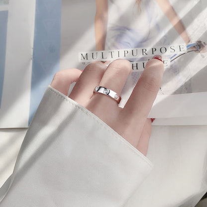 S925 Sterling Silver Geometric Ring with 0.7ct Round Moissanite Rhodium Plated Minimalist Band for Women Size 5-8
