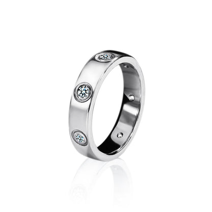 S925 Sterling Silver Geometric Ring with 0.7ct Round Moissanite Rhodium Plated Minimalist Band for Women Size 5-8