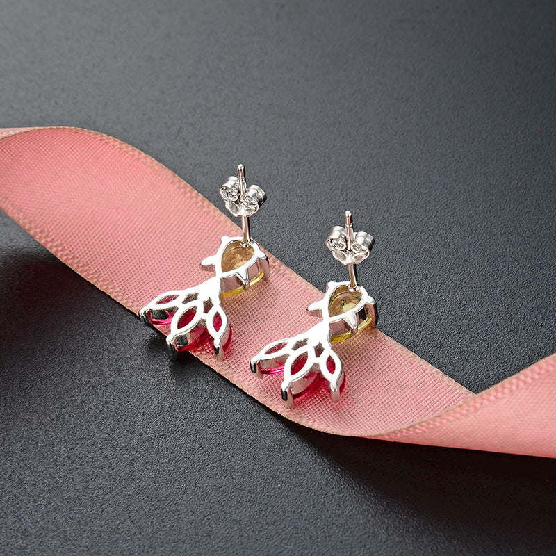S925 Sterling Silver Geometric Stud Earrings - European Style Diamond Accent Earrings with Plastic Stoppers