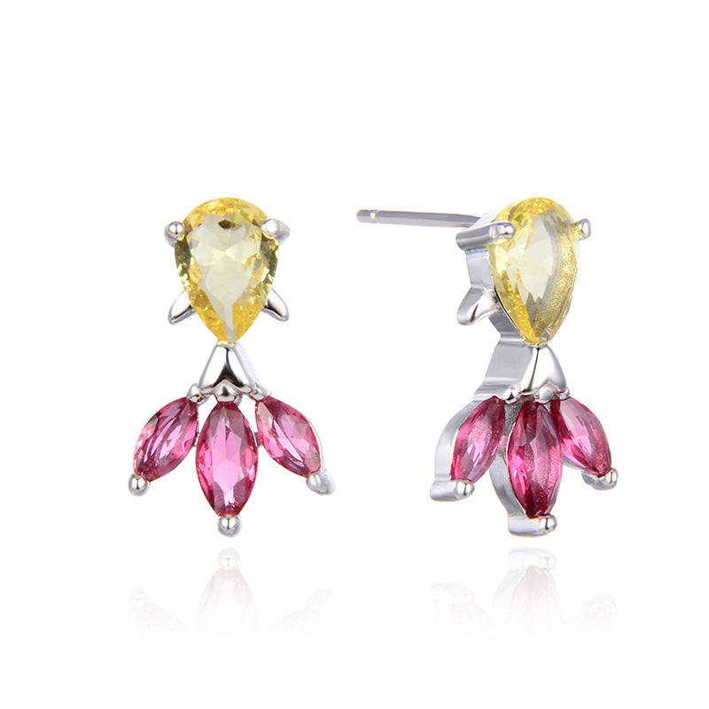 S925 Sterling Silver Geometric Stud Earrings - European Style Diamond Accent Earrings with Plastic Stoppers