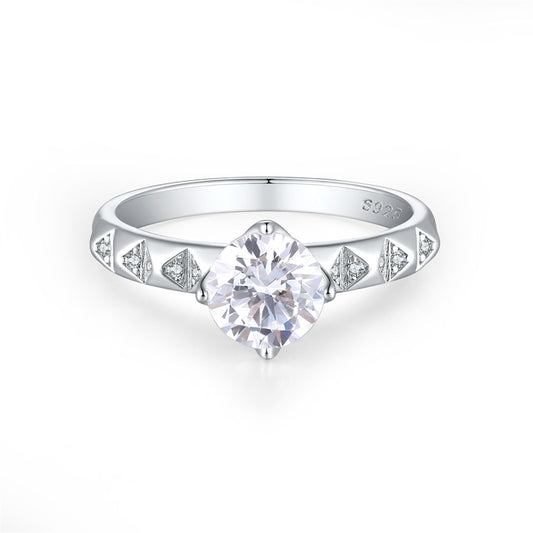 S925 Sterling Silver Geometric Zirconia Ring - Minimalist Wedding Band