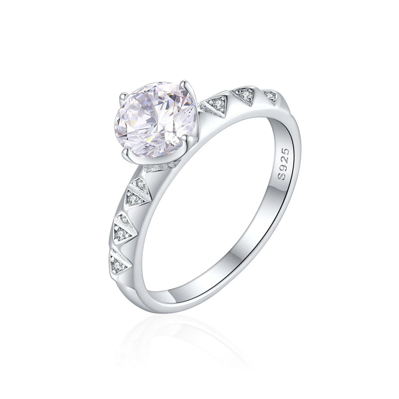 S925 Sterling Silver Geometric Zirconia Ring - Minimalist Wedding Band