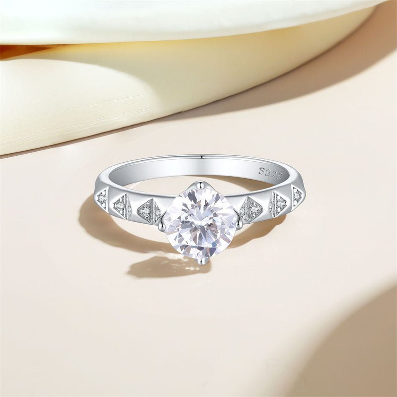 S925 Sterling Silver Geometric Zirconia Ring - Minimalist Wedding Band